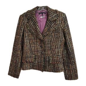 Sandra Angelozzi Tweed Blazer Women's M (size 38) Brown Mix Button-up Long Slvs